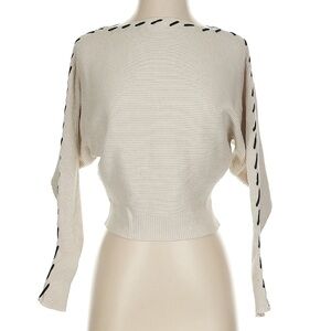 Magaschoni Ivory Sweater with Black Stitching Design XS